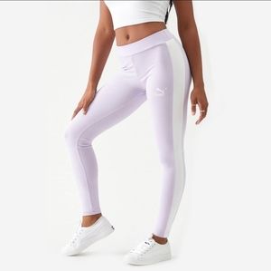 NWT PUMA ICONIC T7 MR LEGGINGS LAVENDER WHITE STRIPE